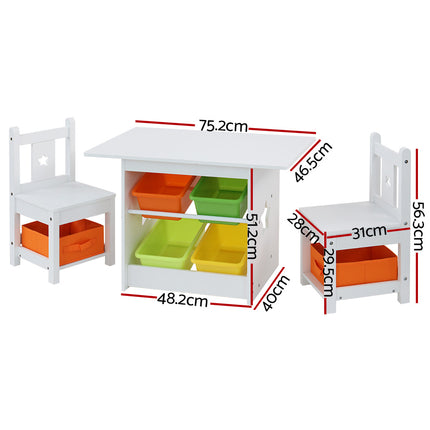 Keezi 3PCS Kids Table and Chairs Set Children Furniture Play Toys Storage Box 2