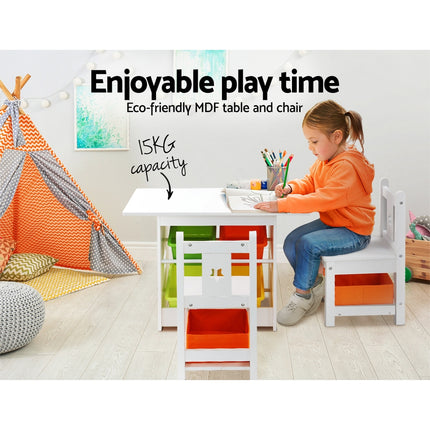 Keezi 3PCS Kids Table and Chairs Set Children Furniture Play Toys Storage Box 4