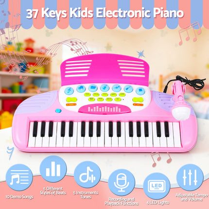 Keezi Kids Piano Keyboard 37 Keys Electronic Musical Instrument Set w/ Stool Microphone 5