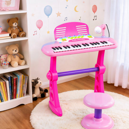 Keezi Kids Piano Keyboard 37 Keys Electronic Musical Instrument Set w/ Stool Microphone 7