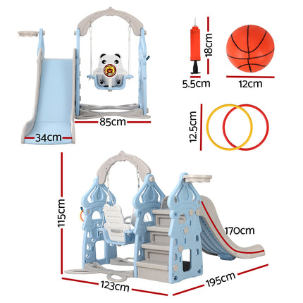 Keezi Kids Slide Swing Set Basketball Hoop Rings Outdoor Playground 170cm Blue 2
