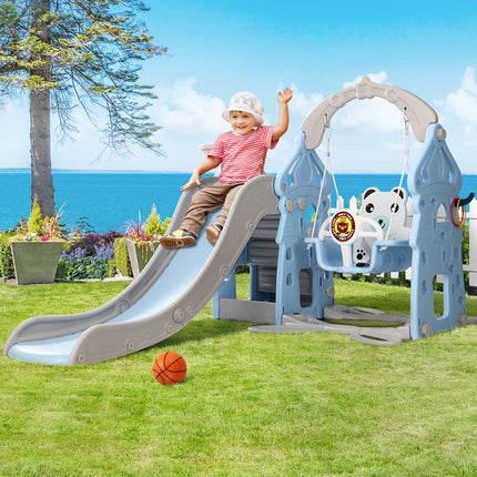 Keezi Kids Slide Swing Set Basketball Hoop Rings Outdoor Playground 170cm Blue 8