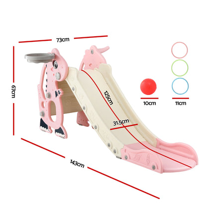 Keezi Kids Slide Set Basketball Hoop Outdoor Playground Toy Dragon 125cm Slide Pink 2