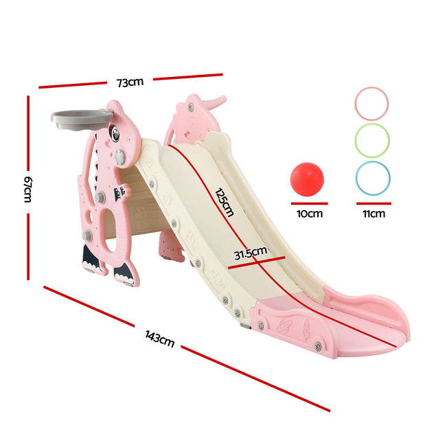 Keezi Kids Slide Set Basketball Hoop Outdoor Playground Toy Dragon 125cm Slide Pink 2