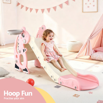 Keezi Kids Slide Set Basketball Hoop Outdoor Playground Toy Dragon 125cm Slide Pink 4