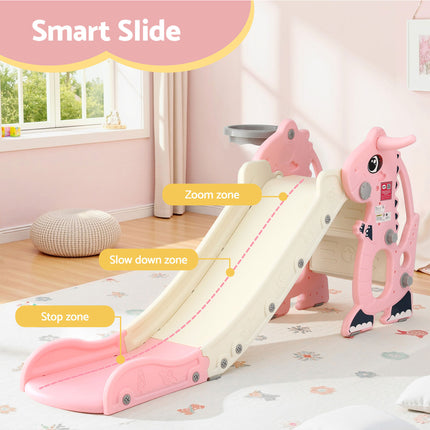 Keezi Kids Slide Set Basketball Hoop Outdoor Playground Toy Dragon 125cm Slide Pink 6