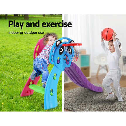 Keezi Kids Slide Set Basketball Hoop Indoor Outdoor Playground Toys 100cm Blue 4
