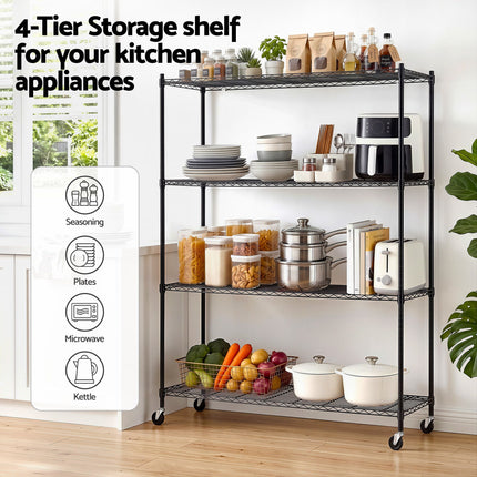 Artiss 4-Tier Kitchen Rack Shelf with Wheels Shelving 152x45x187CM Adjustable Metal Storage Shelves 6