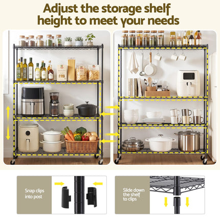 Artiss 4-Tier Kitchen Rack Shelf with Wheels Shelving 152x45x187CM Adjustable Metal Storage Shelves 7