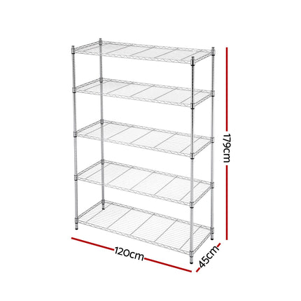 Artiss 5-Tier Kitchen Rack Shelf Shelving 120x45x179CM Adjustable Metal Storage Shelves 3