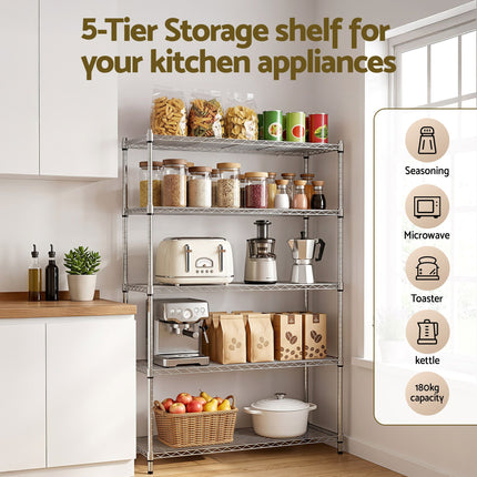 Artiss 5-Tier Kitchen Rack Shelf Shelving 120x45x179CM Adjustable Metal Storage Shelves 5