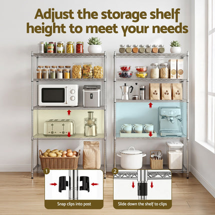 Artiss 5-Tier Kitchen Rack Shelf Shelving 120x45x179CM Adjustable Metal Storage Shelves 6