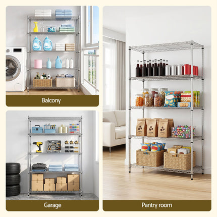 Artiss 5-Tier Kitchen Rack Shelf Shelving 120x45x179CM Adjustable Metal Storage Shelves 9