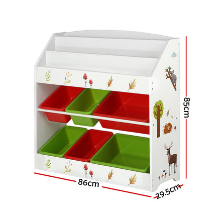 Keezi 3 Tiers Kids Bookshelf Storage Children Bookcase Toy Box Organiser Rack 6 Bins 2