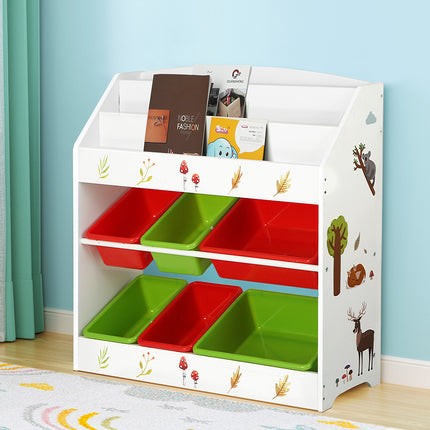 Keezi 3 Tiers Kids Bookshelf Storage Children Bookcase Toy Box Organiser Rack 6 Bins 7