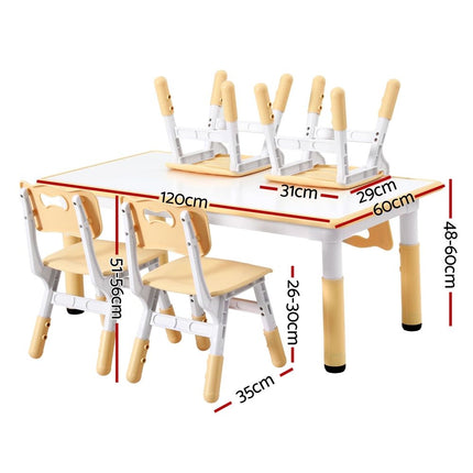 Keezi Kids Table and 4 Chairs Set Height Adjustable Toddler Desk and Chair Set for Ages 3-8, Children Activity Table with Graffiti Desktop for Learning Drawing Playing, Yellow 2
