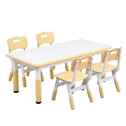 Keezi Kids Table and 4 Chairs Set Height Adjustable Toddler Desk and Chair Set for Ages 3-8, Children Activity Table with Graffiti Desktop for Learning Drawing Playing, Yellow 3