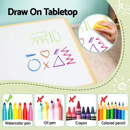 Keezi Kids Table and 4 Chairs Set Height Adjustable Toddler Desk and Chair Set for Ages 3-8, Children Activity Table with Graffiti Desktop for Learning Drawing Playing, Yellow 5