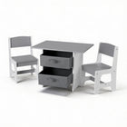 Keezi Kids Table and 2 Chairs Set Wooden Activity Table wit 2 Storage Drawers, Toddler Table and Chair Set for Children Drawing, Reading, Crafts, Eating, Grey