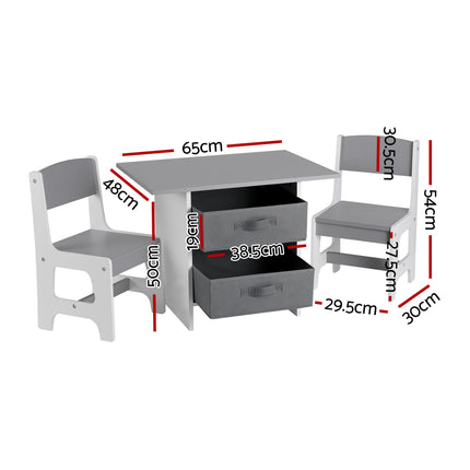 Keezi Kids Table and 2 Chairs Set Wooden Activity Table wit 2 Storage Drawers, Toddler Table and Chair Set for Children Drawing, Reading, Crafts, Eating, Grey 2