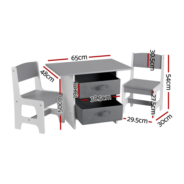 Keezi Kids Table and 2 Chairs Set Wooden Activity Table wit 2 Storage Drawers, Toddler Table and Chair Set for Children Drawing, Reading, Crafts, Eating, Grey 2