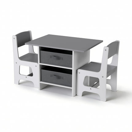 Keezi Kids Table and 2 Chairs Set Wooden Activity Table wit 2 Storage Drawers, Toddler Table and Chair Set for Children Drawing, Reading, Crafts, Eating, Grey 3