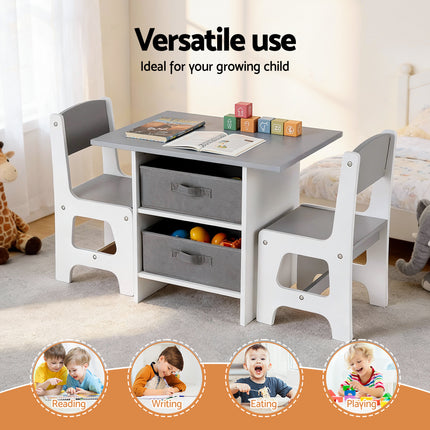 Keezi Kids Table and 2 Chairs Set Wooden Activity Table wit 2 Storage Drawers, Toddler Table and Chair Set for Children Drawing, Reading, Crafts, Eating, Grey 5
