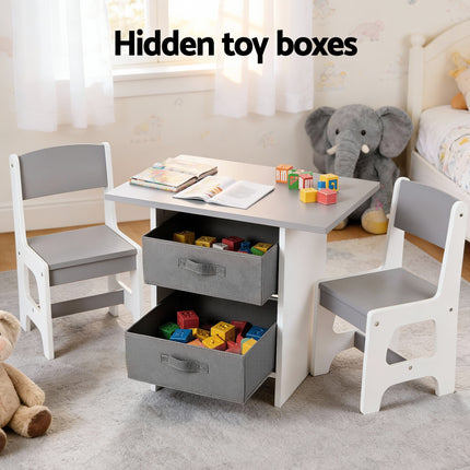 Keezi Kids Table and 2 Chairs Set Wooden Activity Table wit 2 Storage Drawers, Toddler Table and Chair Set for Children Drawing, Reading, Crafts, Eating, Grey 6