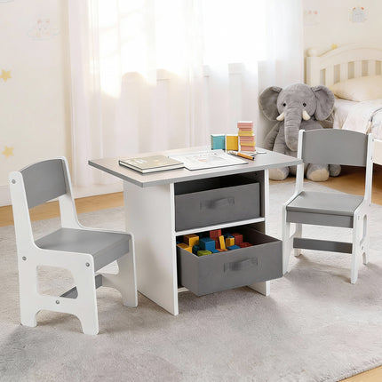Keezi Kids Table and 2 Chairs Set Wooden Activity Table wit 2 Storage Drawers, Toddler Table and Chair Set for Children Drawing, Reading, Crafts, Eating, Grey 7