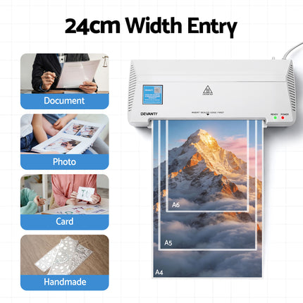 Devanti A4 Laminator Machine, Hot & Cold Thermal Fast Lamination Anti-Jam Laminator for Office School Home Document Photo Card Handmade A4 A5 A6, White 4