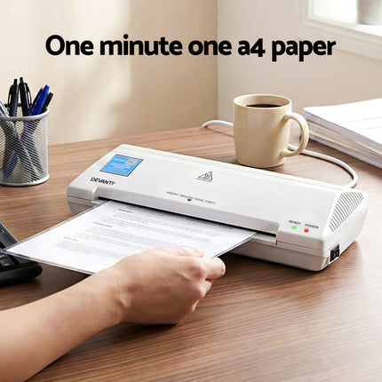 Devanti A4 Laminator Machine, Hot & Cold Thermal Fast Lamination Anti-Jam Laminator for Office School Home Document Photo Card Handmade A4 A5 A6, White 6