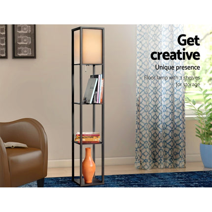 Artiss Floor Lamp 3 Tier Shelf Shelf Storage LED Light Stand Home Room Vintage Black 4