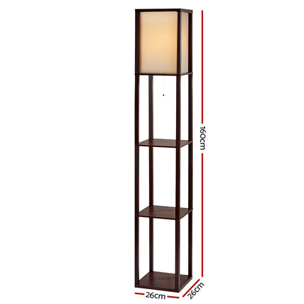 Artiss Floor Lamp 3 Tier Shelf Storage LED Light Stand Home Room Vintage Brown 3