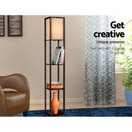 Artiss Floor Lamp 3 Tier Shelf Storage LED Light Stand Home Room Vintage Brown 4