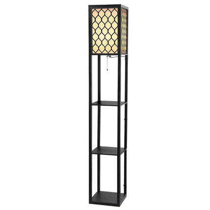 Artiss Floor Lamp 3 Tier Shelf Storage LED Light Stand Home Room Pattern Black 2