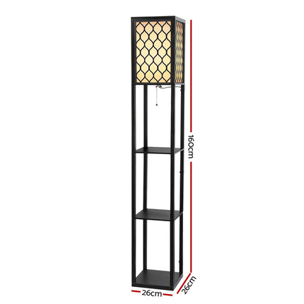 Artiss Floor Lamp 3 Tier Shelf Storage LED Light Stand Home Room Pattern Black 3