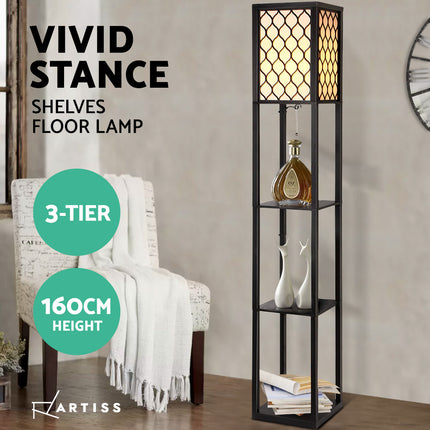 Artiss Floor Lamp 3 Tier Shelf Storage LED Light Stand Home Room Pattern Black 4