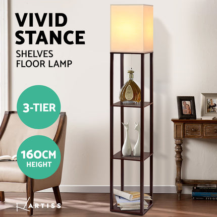 Artiss Floor Lamp 3 Tier Shelf Storage LED Light Stand Home Room Vintage White 4