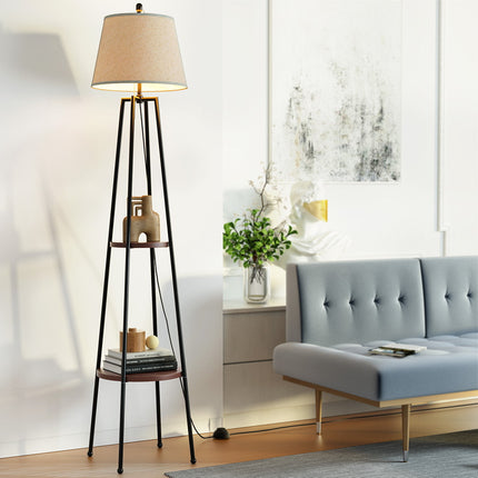 Artiss Floor Lamp 2 Tier Shelf Storage LED Light Stand Home Living Room Upright 5