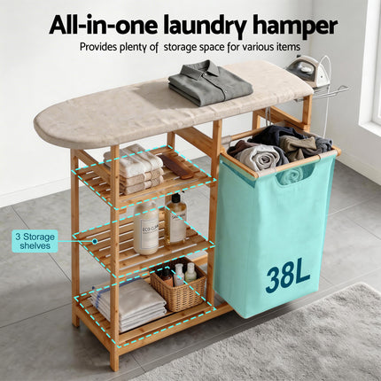 Artiss Laundry Basket Hamper with Ironing Board Bamboo 5