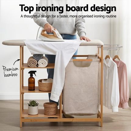 Artiss Laundry Basket Hamper with Ironing Board Bamboo 6