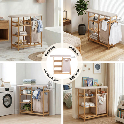 Artiss Laundry Basket Hamper with Ironing Board Bamboo 8