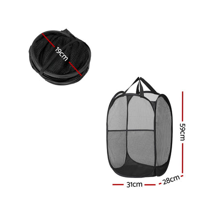 Artiss 2X Laundry Basket Hamper Foldable Black 2