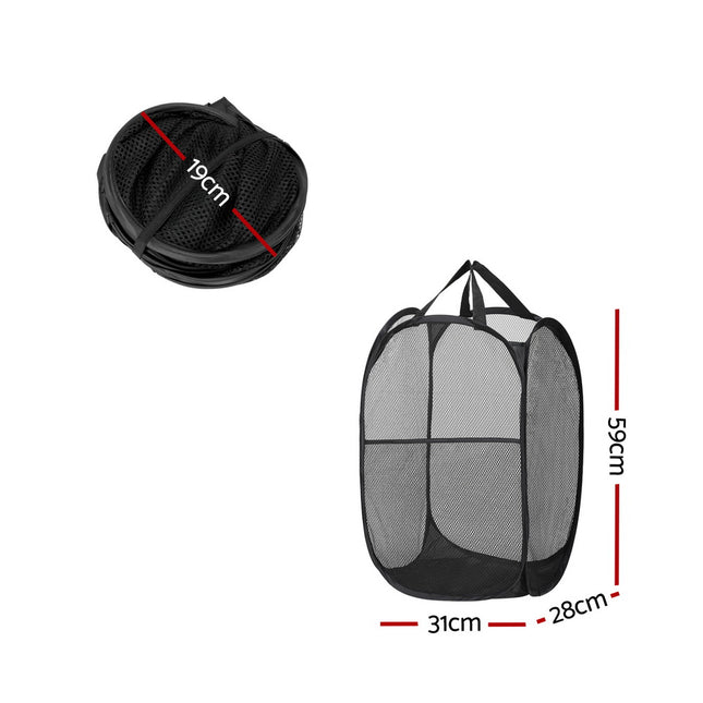 Artiss 2X Laundry Basket Hamper Foldable Black 2
