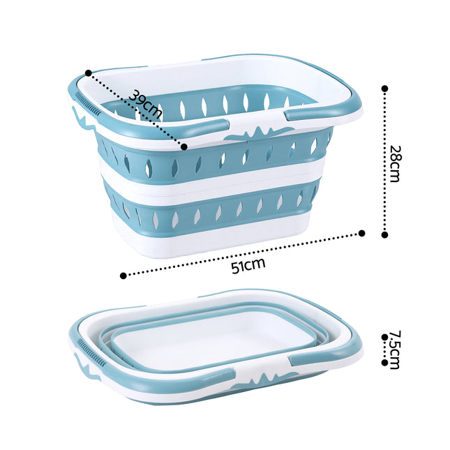 Artiss Laundry Basket Hamper Large Foldable Washing Clothes Storage Organiser Blue 2