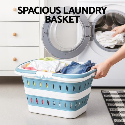 Artiss Laundry Basket Hamper Large Foldable Washing Clothes Storage Organiser Blue 4