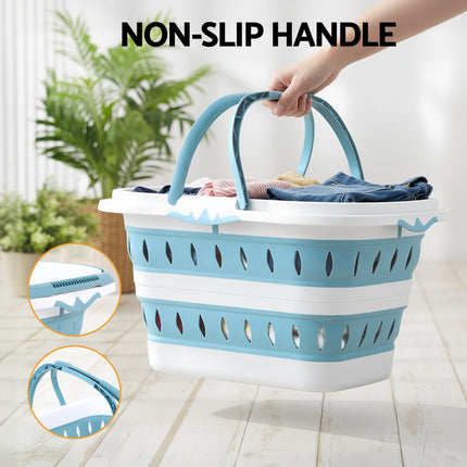 Artiss Laundry Basket Hamper Large Foldable Washing Clothes Storage Organiser Blue 5