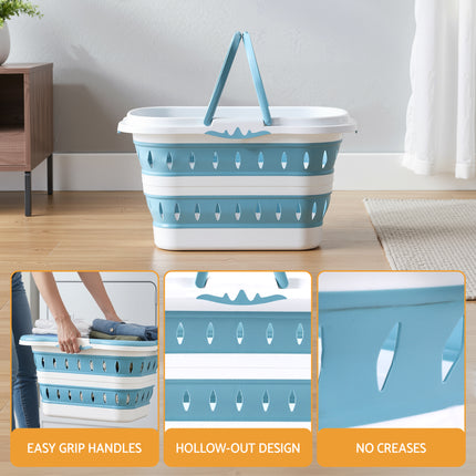 Artiss Laundry Basket Hamper Large Foldable Washing Clothes Storage Organiser Blue 7