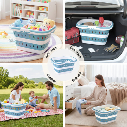 Artiss Laundry Basket Hamper Large Foldable Washing Clothes Storage Organiser Blue 8