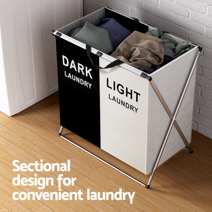 Artiss Laundry Basket Hamper Large Foldable Washing Clothes Storage 2 Sections 4